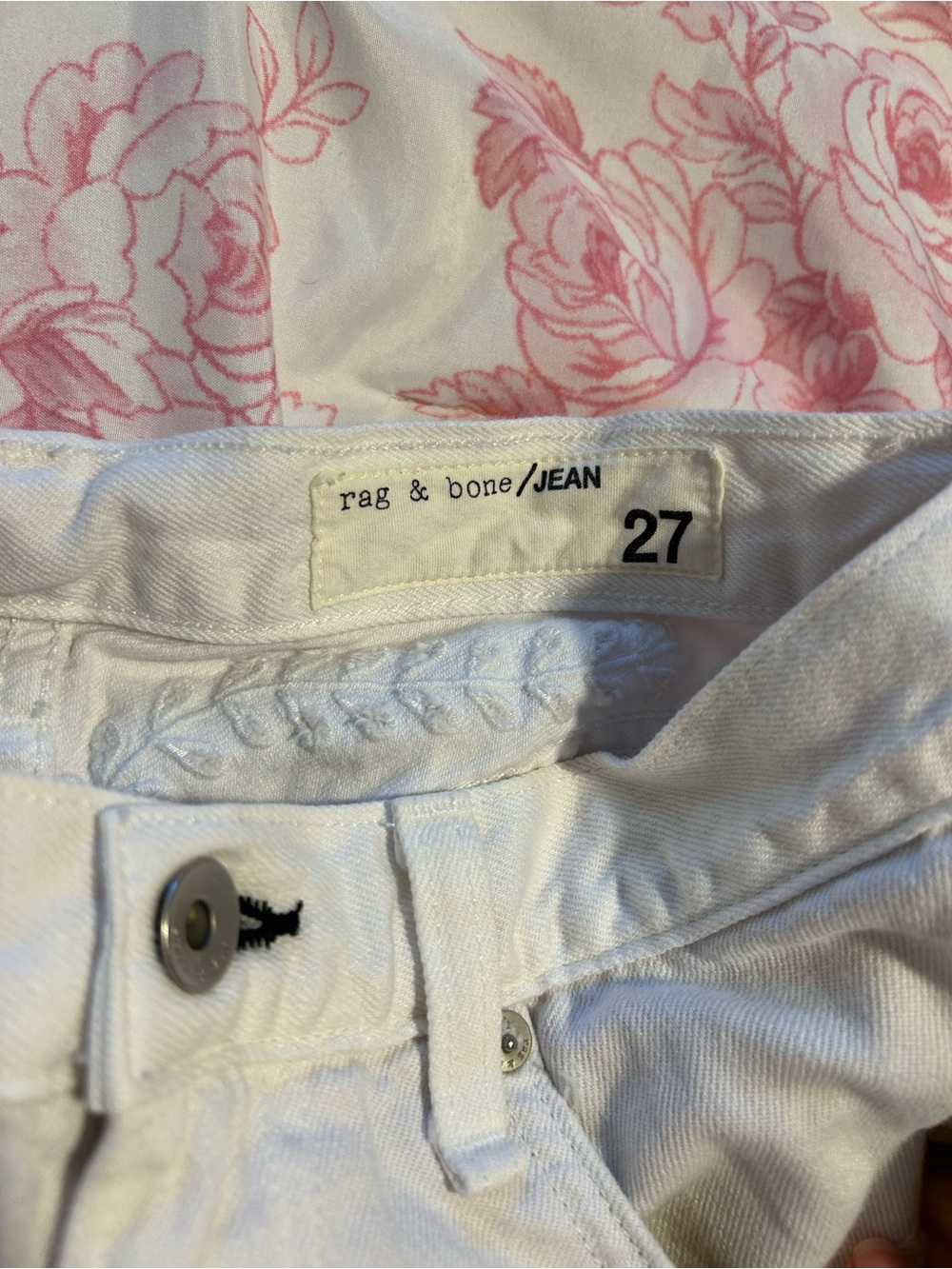 rag & bone White Embroidered Denim Cutoff Shorts - Picture 2 of 3